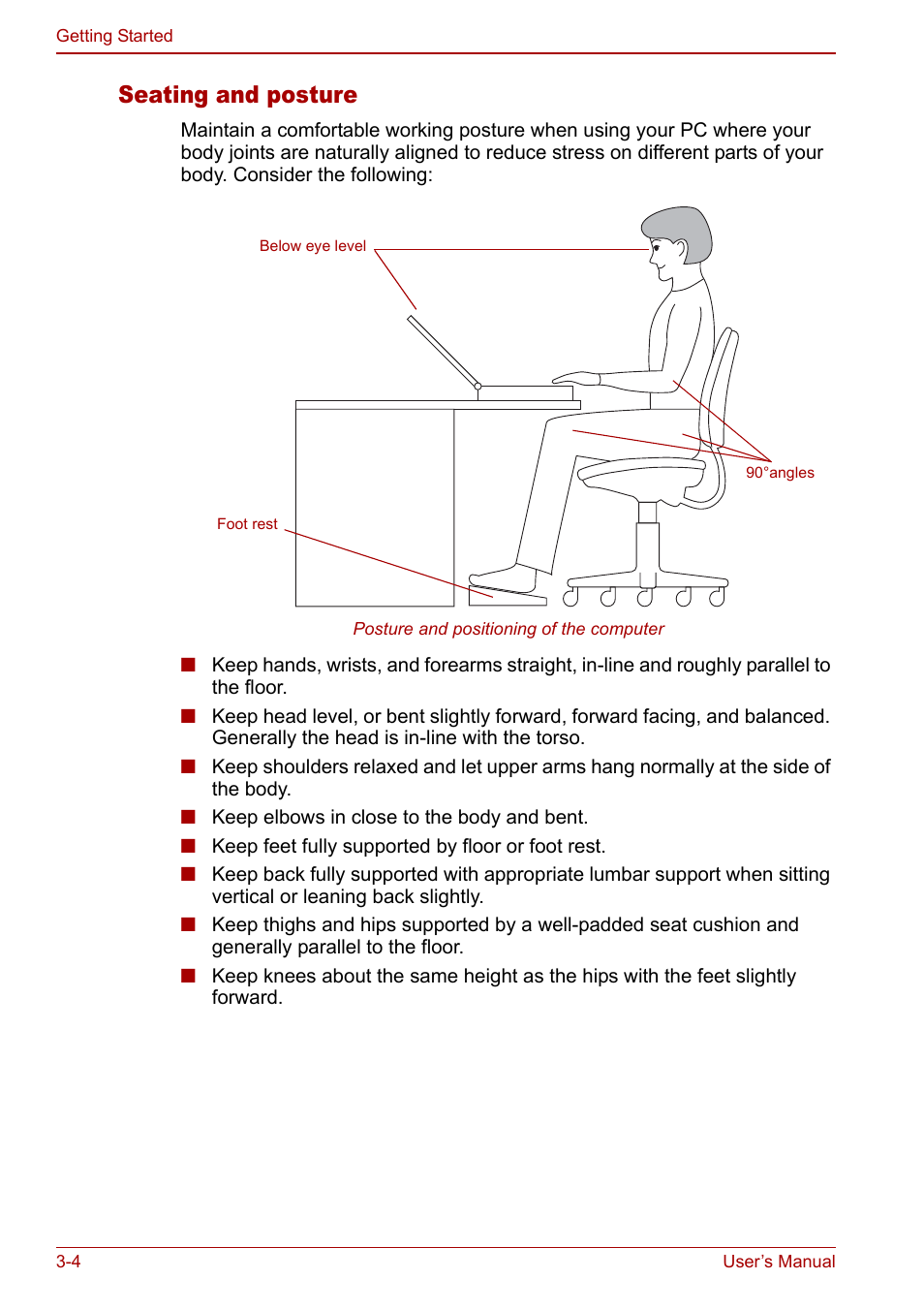 Seating and posture | Toshiba Tecra S3 User Manual | Page 56 / 250