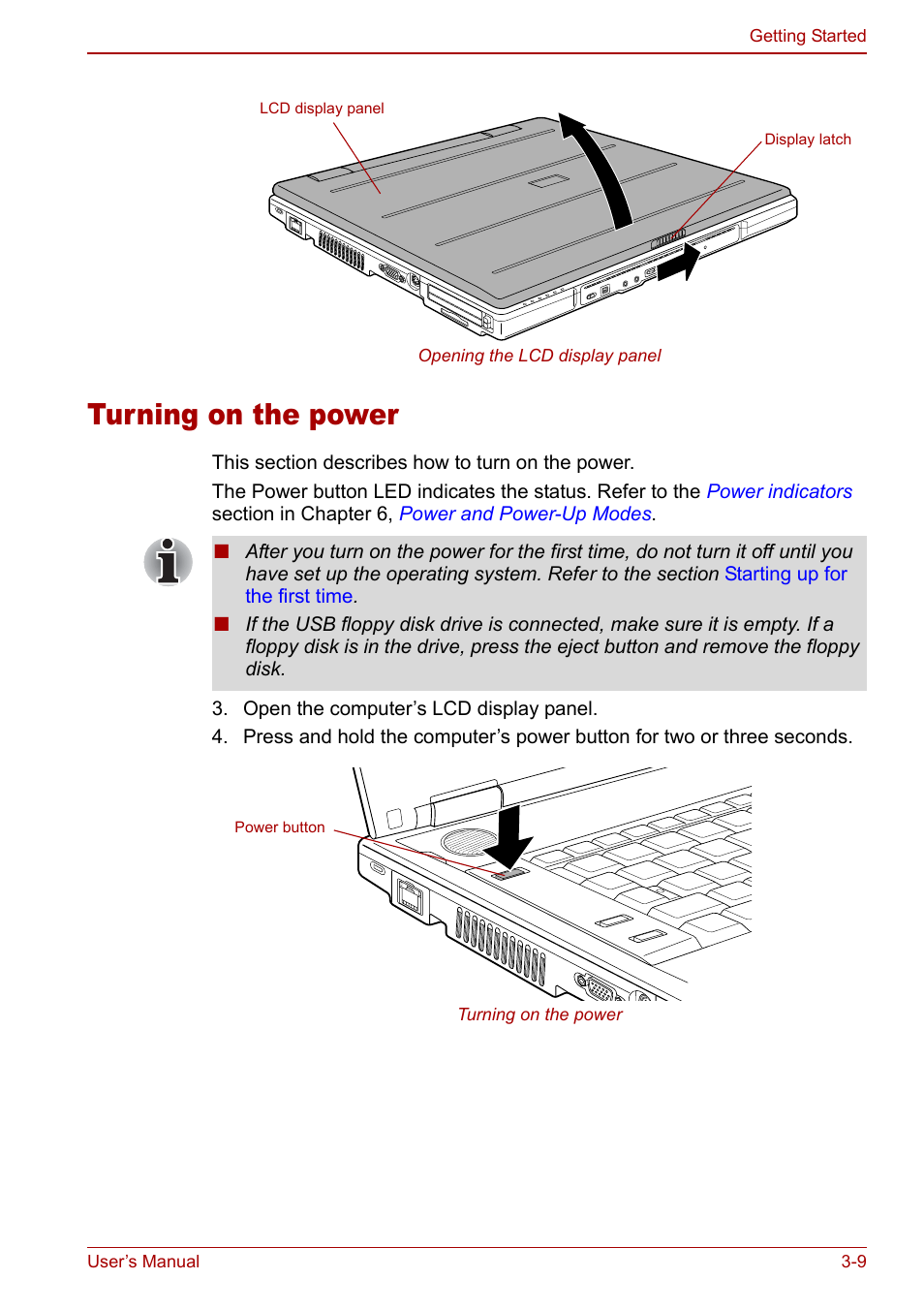 Turning on the power, Turning on the power -9 | Toshiba Tecra S3 User Manual | Page 61 / 250