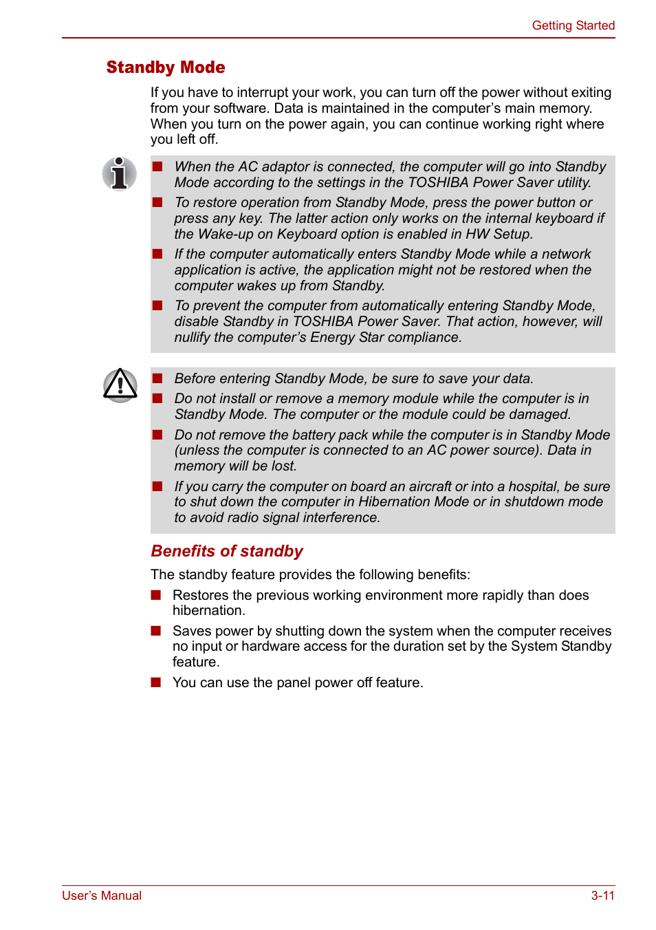 Standby mode | Toshiba Tecra S3 User Manual | Page 63 / 250
