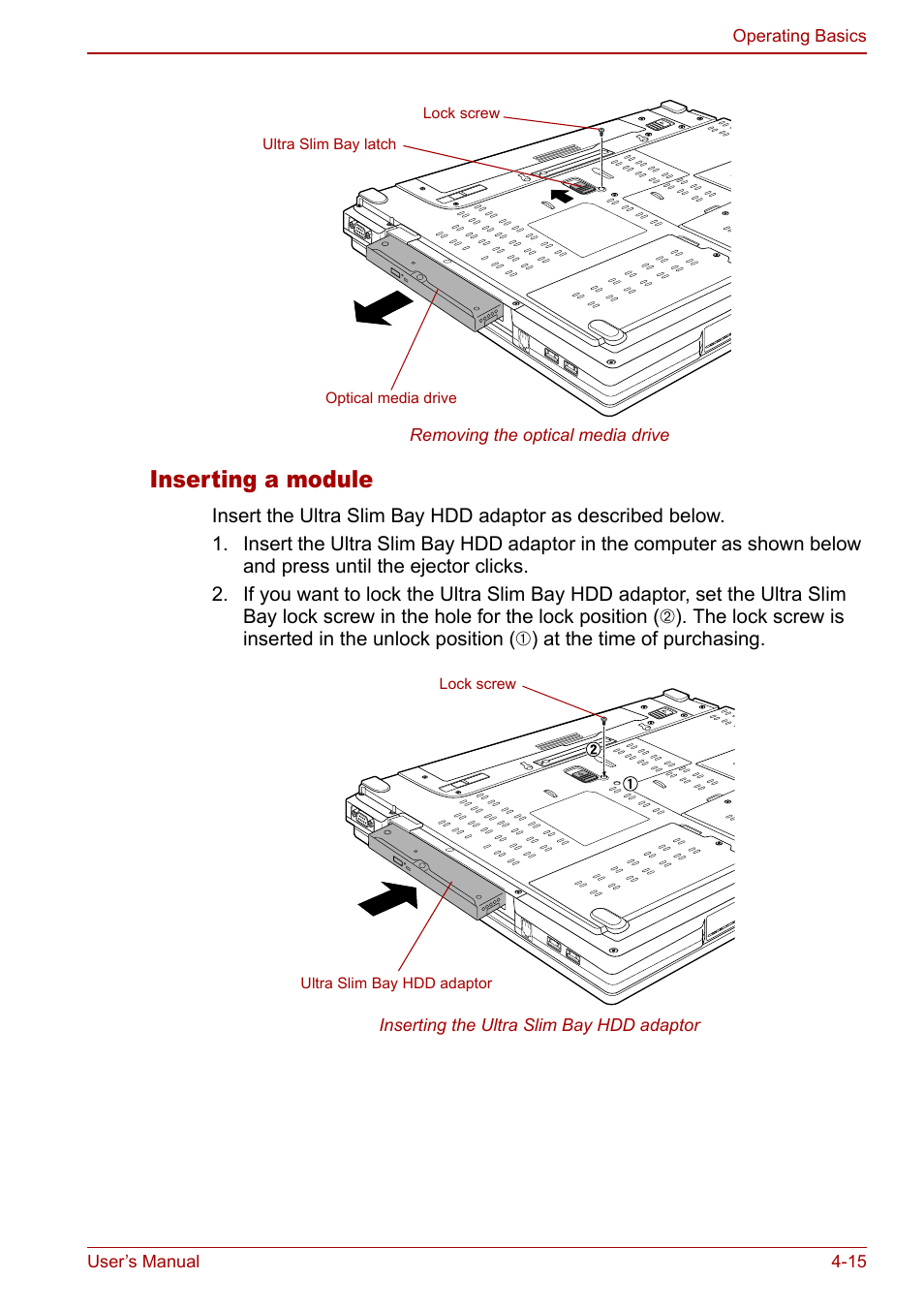 Inserting a module | Toshiba Tecra S3 User Manual | Page 83 / 250
