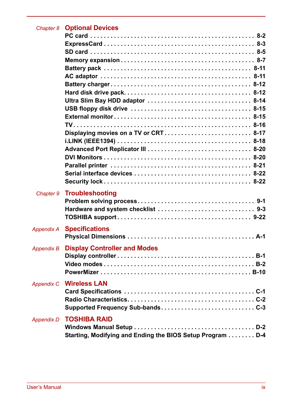 Toshiba Tecra S3 User Manual | Page 9 / 250
