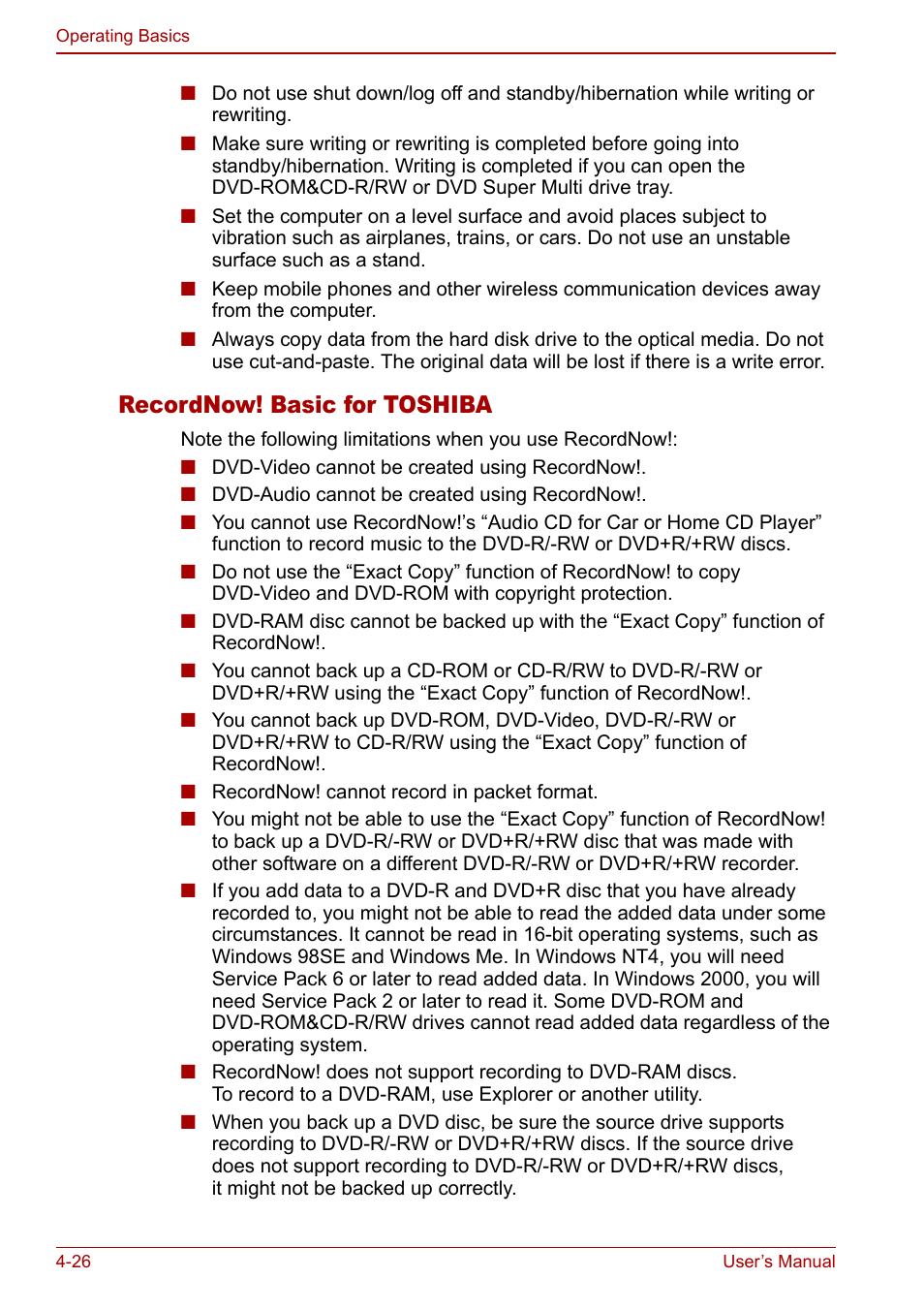 Recordnow! basic for toshiba | Toshiba Tecra S3 User Manual | Page 94 / 250
