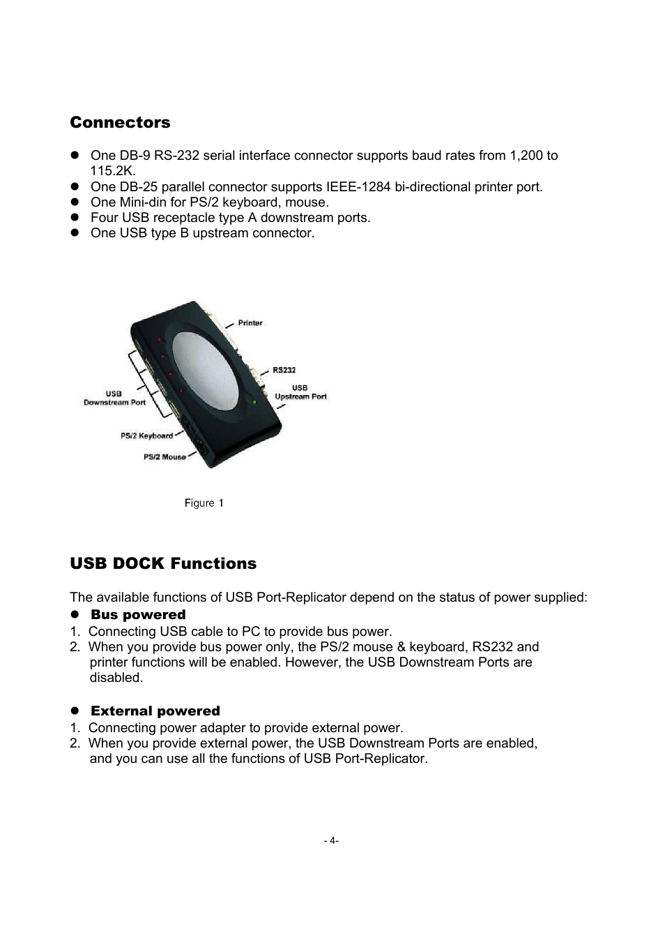 Connectors, Usb dock functions | Toshiba USB Port Replicator II User Manual | Page 4 / 25