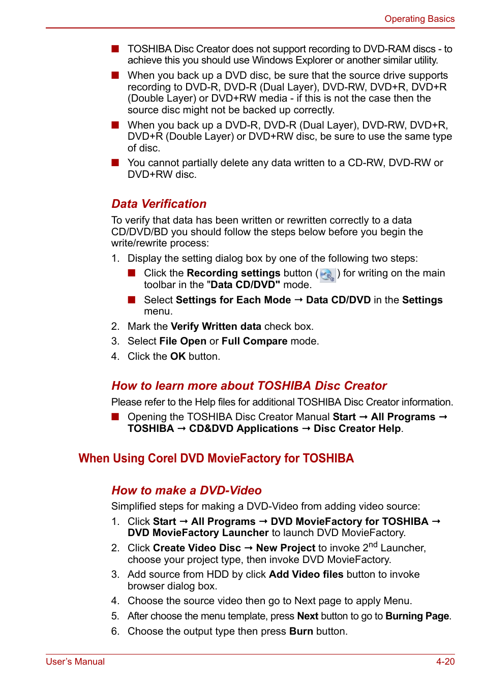 When using corel dvd moviefactory for toshiba | Toshiba Satellite L675D User Manual | Page 100 / 199