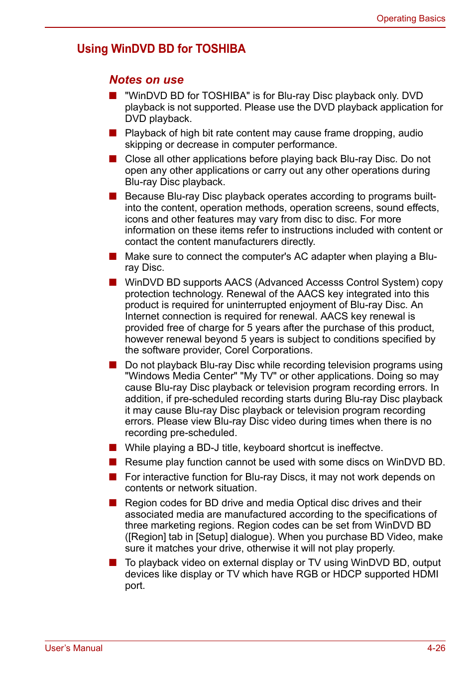 Using windvd bd for toshiba | Toshiba Satellite L675D User Manual | Page 106 / 199