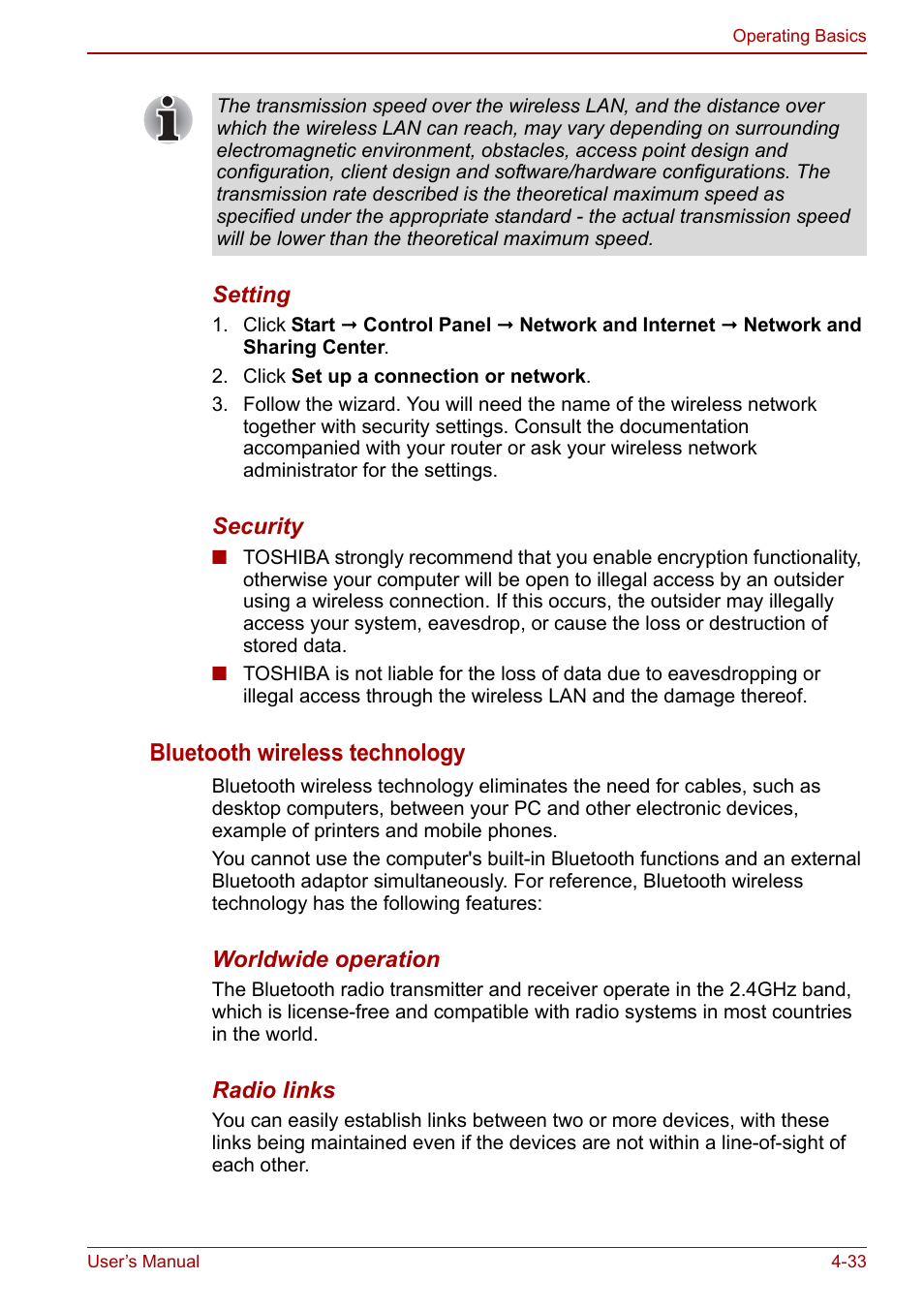 Bluetooth wireless technology | Toshiba Satellite L675D User Manual | Page 113 / 199