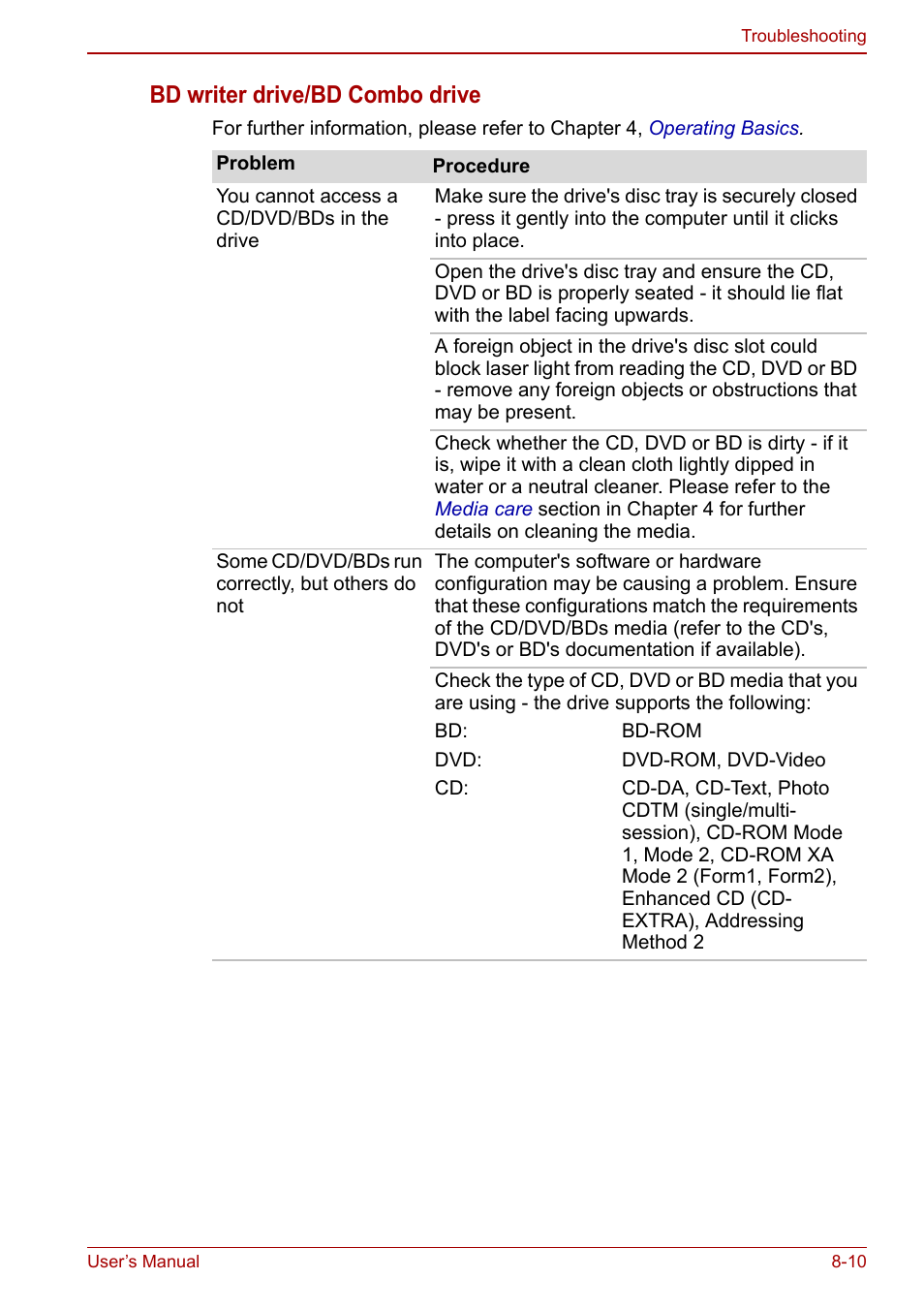 Bd writer drive/bd combo drive | Toshiba Satellite L675D User Manual | Page 151 / 199