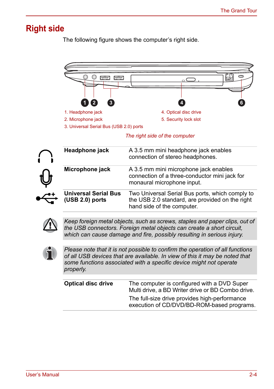 Right side, Right side -4 | Toshiba Satellite L675D User Manual | Page 40 / 199