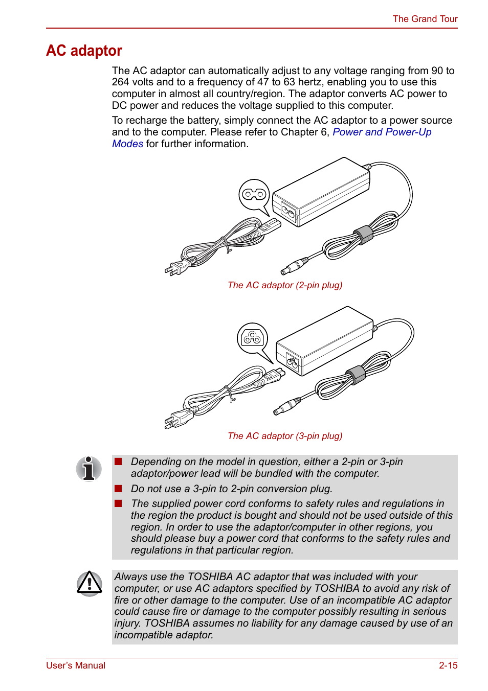 Ac adaptor, Ac adaptor -15 | Toshiba Satellite L675D User Manual | Page 51 / 199