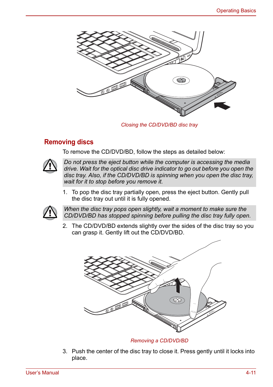 Removing discs | Toshiba Satellite L675D User Manual | Page 91 / 199