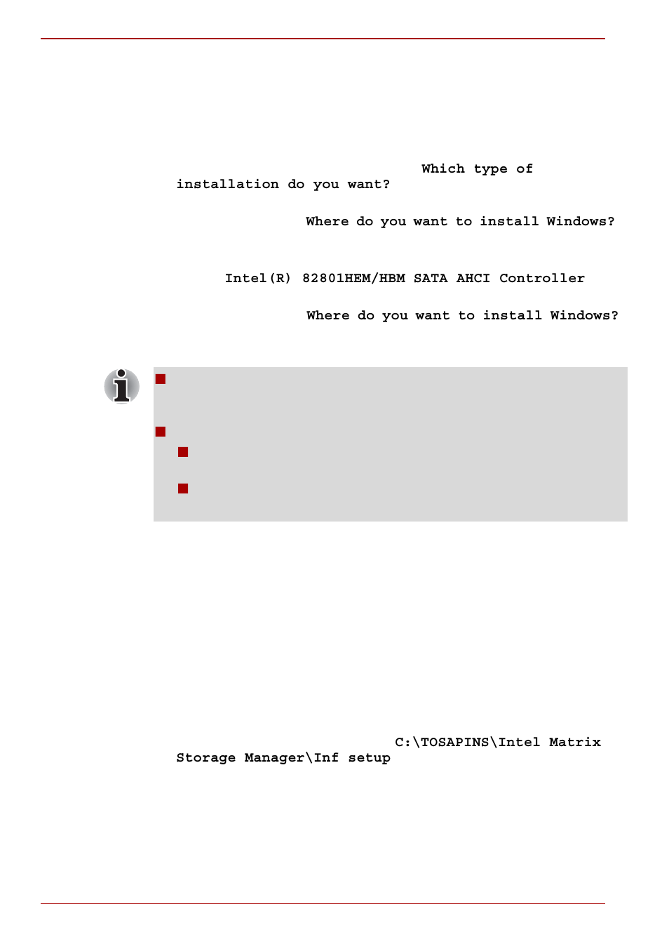 Manually setting up windows manually (windows xp), Manually setting up windows, Manually (windows xp) | Windows setup procedure, Before setting up windows, Creating the intel, Matrix storage manager disk | Toshiba Satellite Pro S200 User Manual | Page 186 / 224