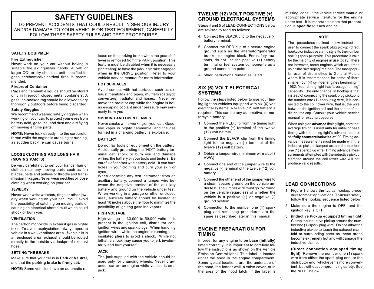 Safety guidelines | Actron Inductive Timing Light User Manual | Page 2 / 8