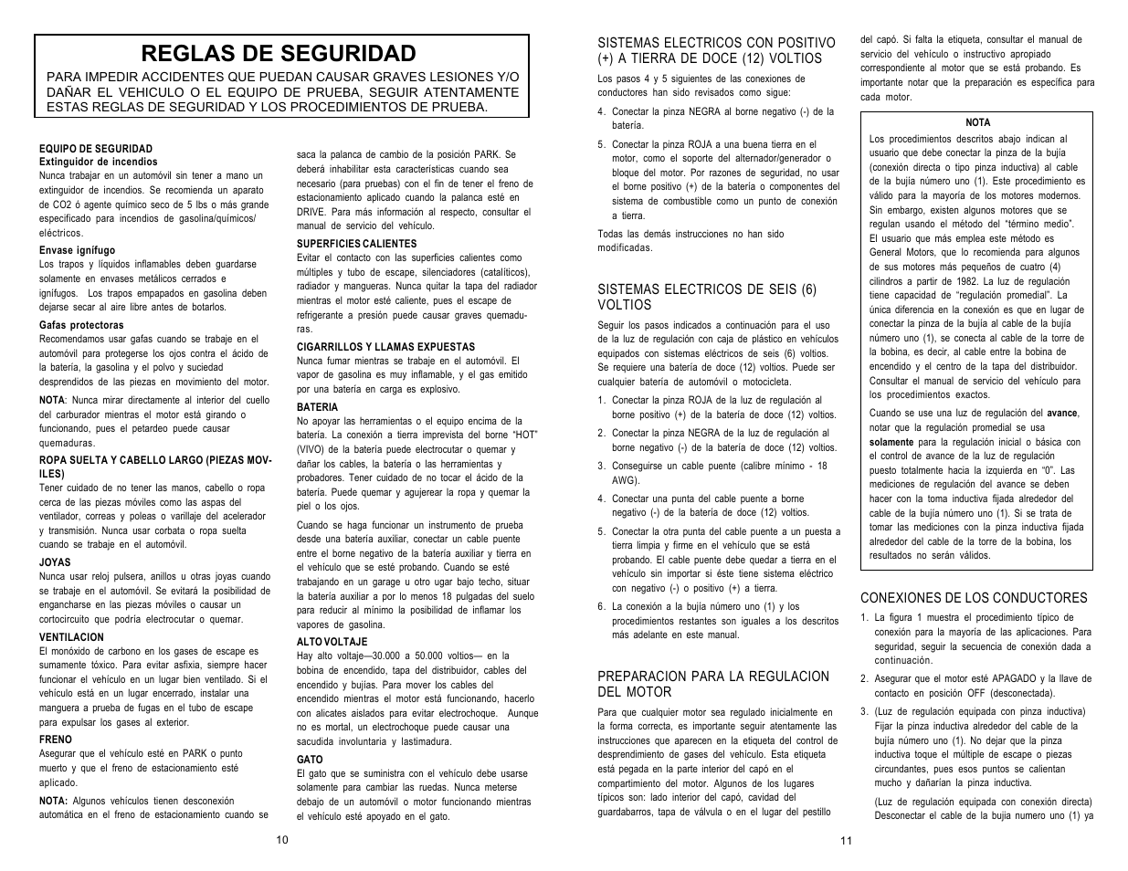 Reglas de seguridad | Actron Inductive Timing Light User Manual | Page 6 / 8