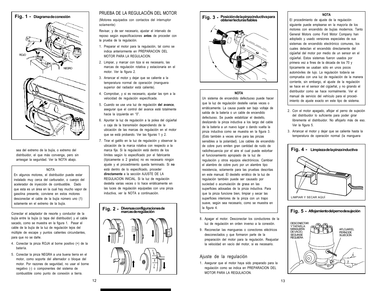 Fig. 1 - fig. 3 - fig. 4 - fig. 5, Prueba de la regulación del motor, Fig. 2 | Ajuste de la regulación | Actron Inductive Timing Light User Manual | Page 7 / 8
