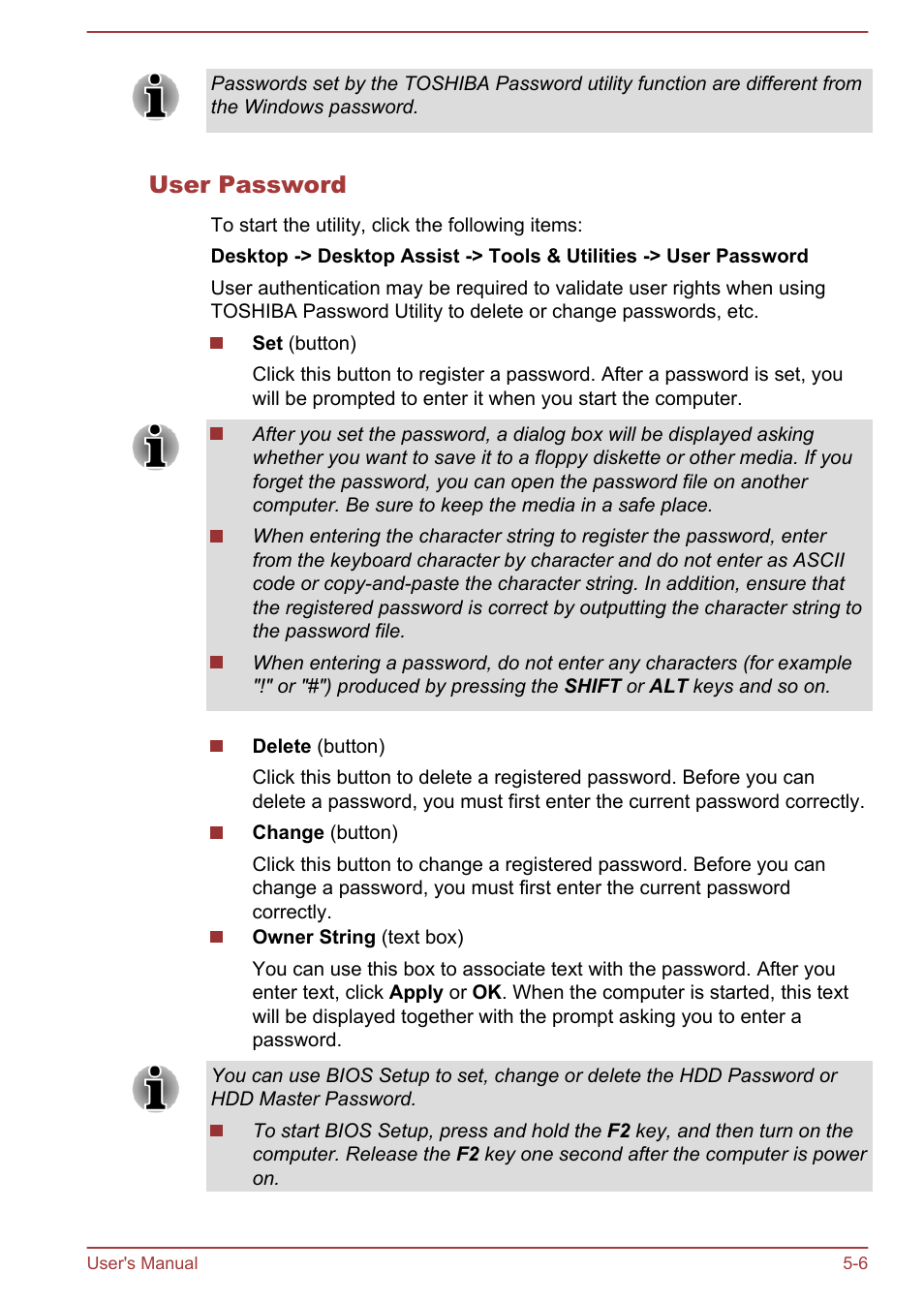 User password | Toshiba Satellite L855-B User Manual | Page 109 / 144