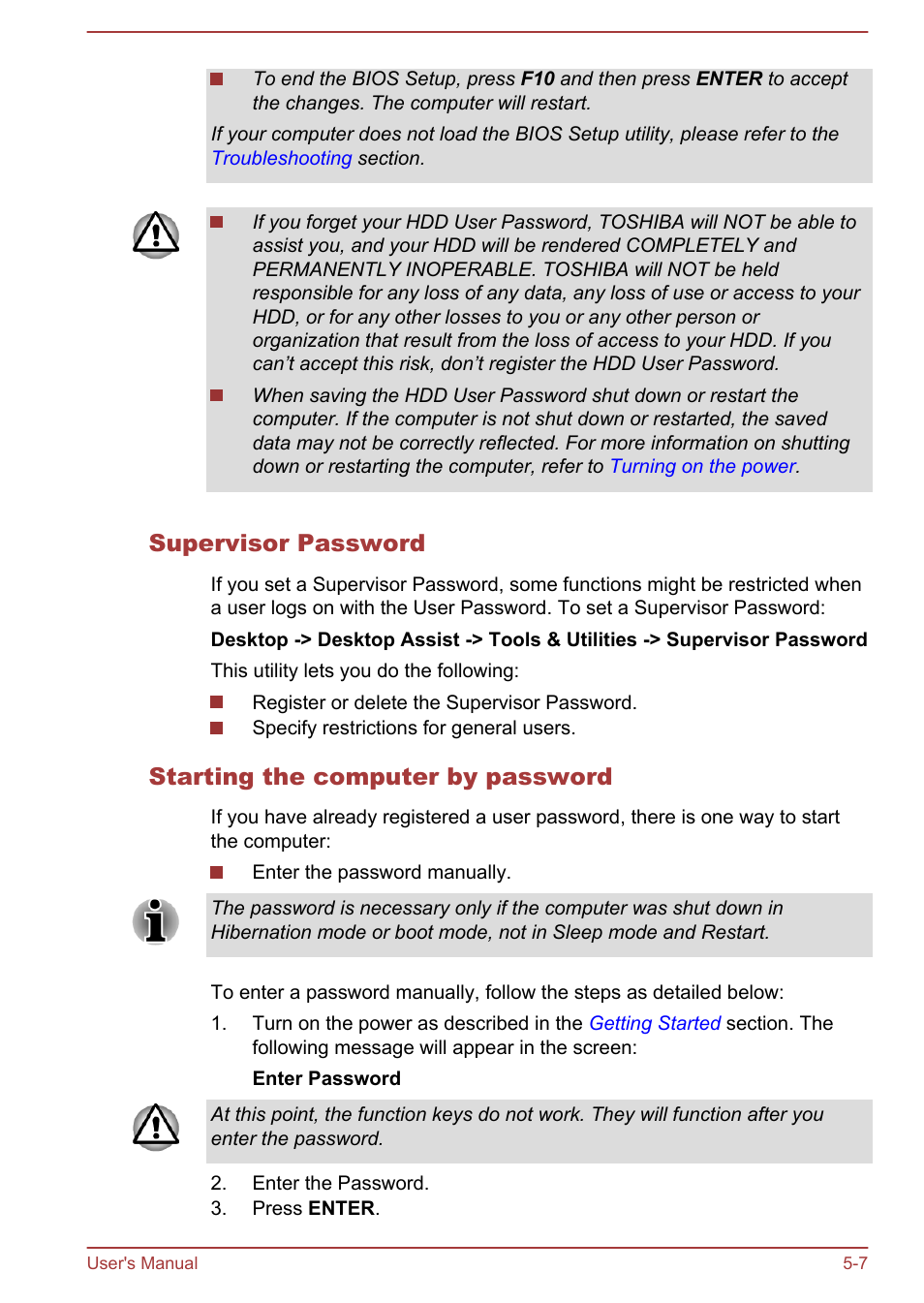 Supervisor password, Starting the computer by password | Toshiba Satellite L855-B User Manual | Page 110 / 144