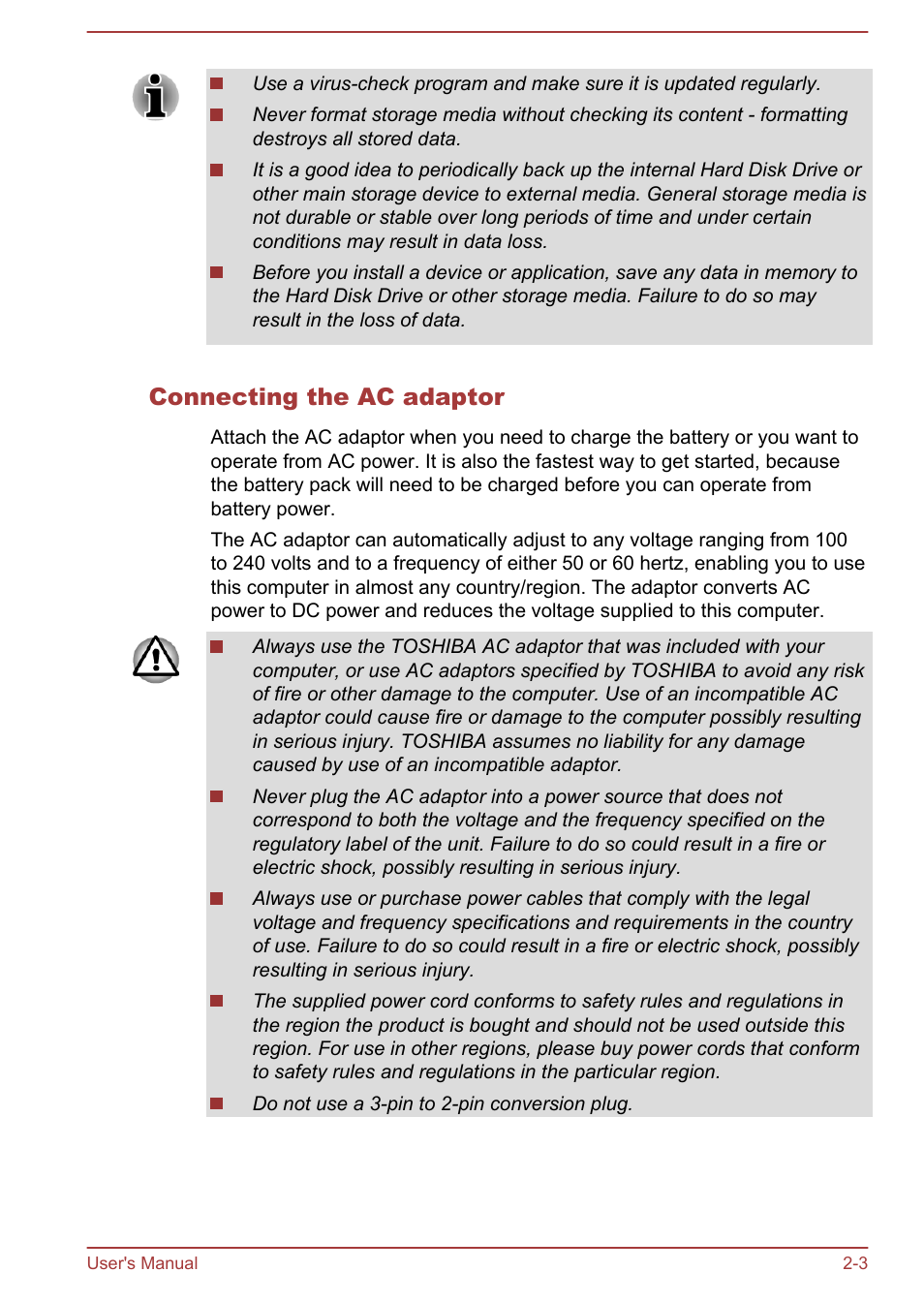 Connecting the ac adaptor | Toshiba Satellite L855-B User Manual | Page 33 / 144