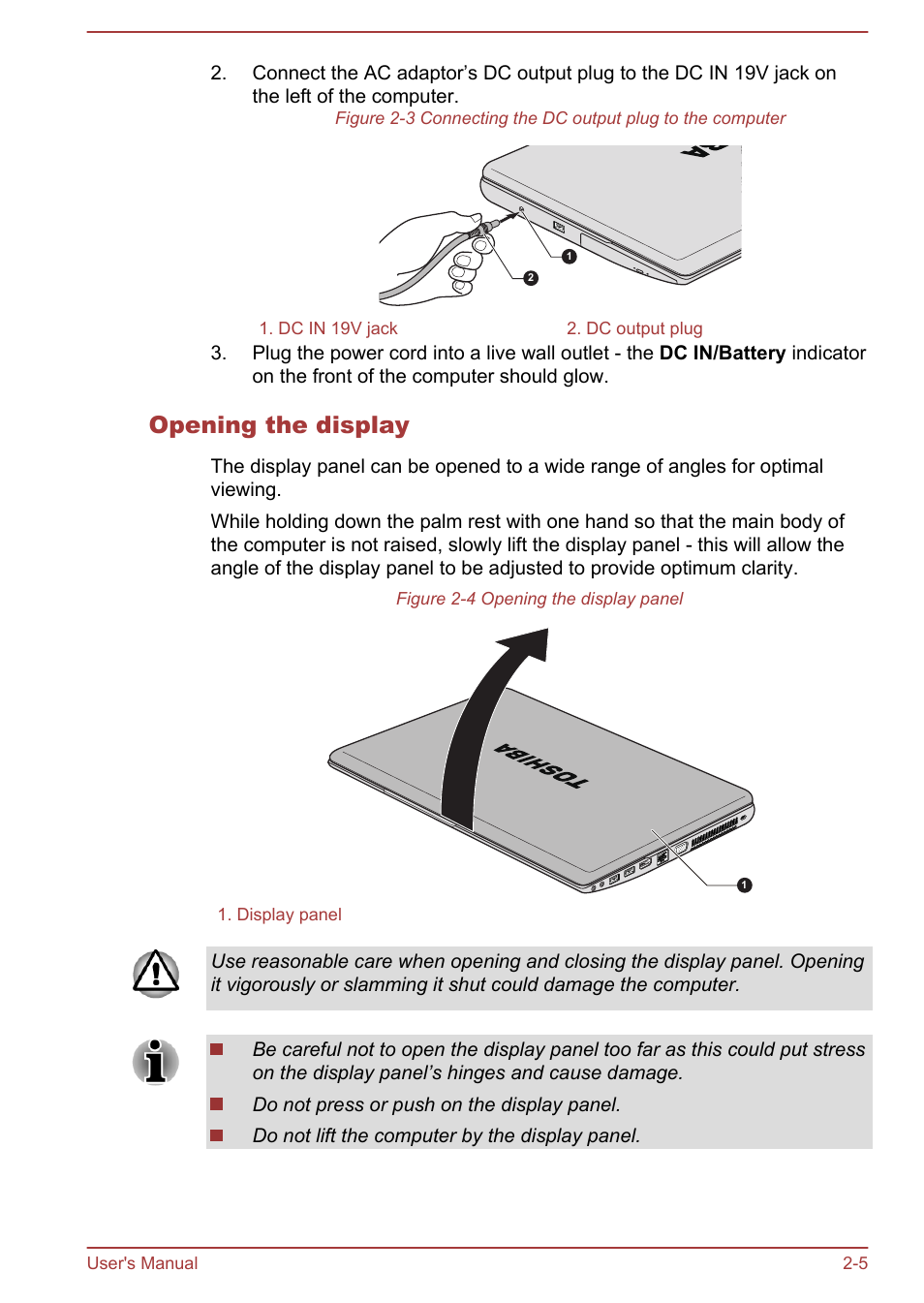 Opening the display | Toshiba Satellite L855-B User Manual | Page 35 / 144