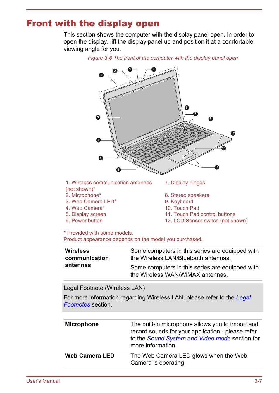 Front with the display open, Front with the display open -7 | Toshiba Satellite L855-B User Manual | Page 48 / 144