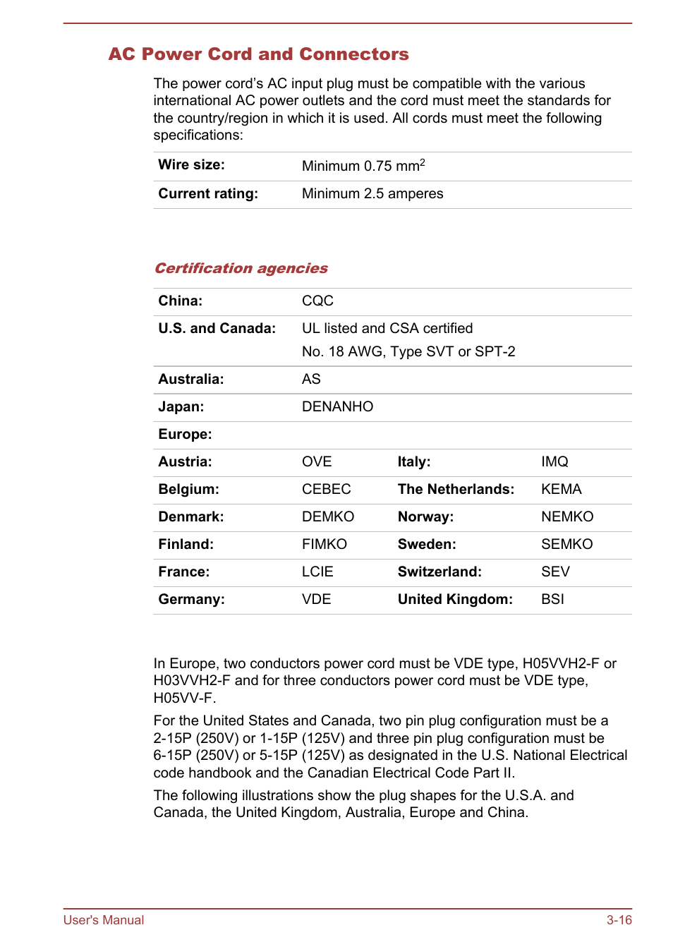 Ac power cord and connectors | Toshiba Satellite L855-B User Manual | Page 57 / 144