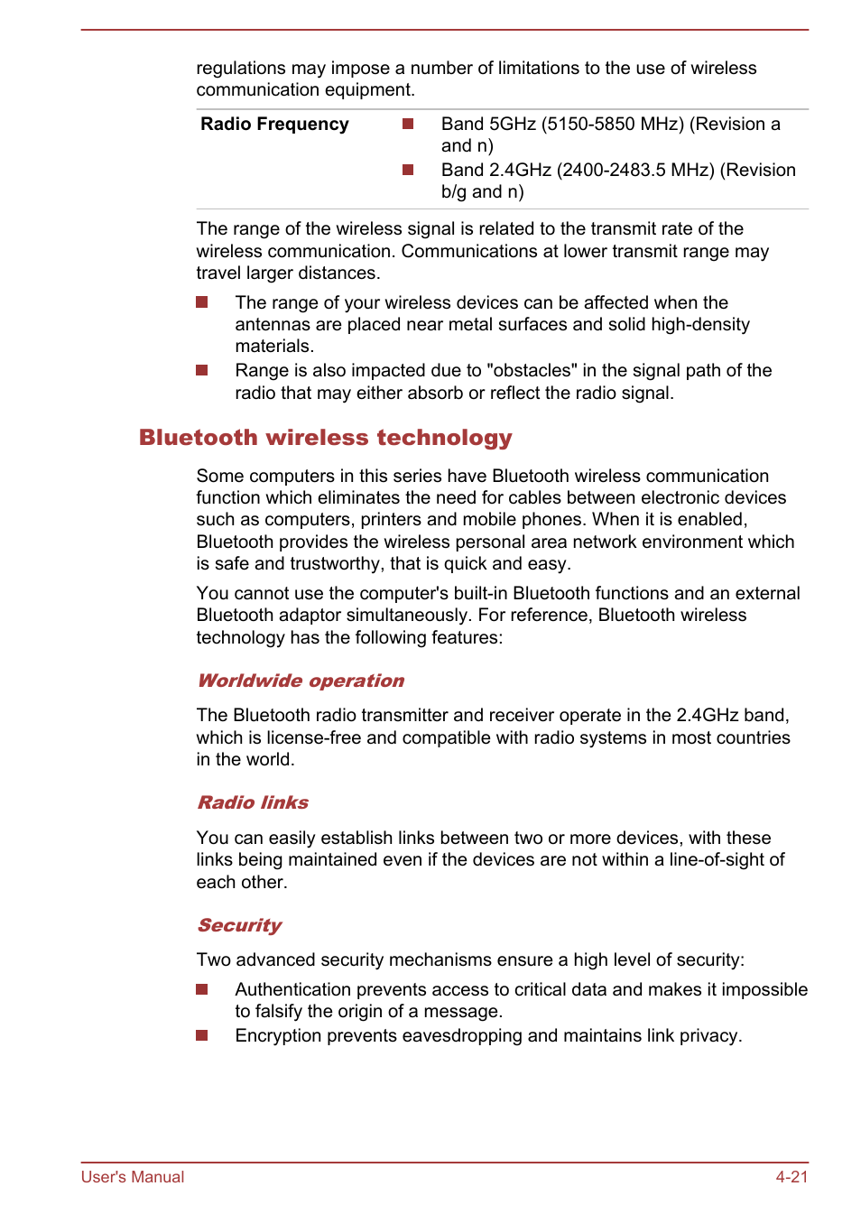 Bluetooth wireless technology | Toshiba Satellite L855-B User Manual | Page 79 / 144