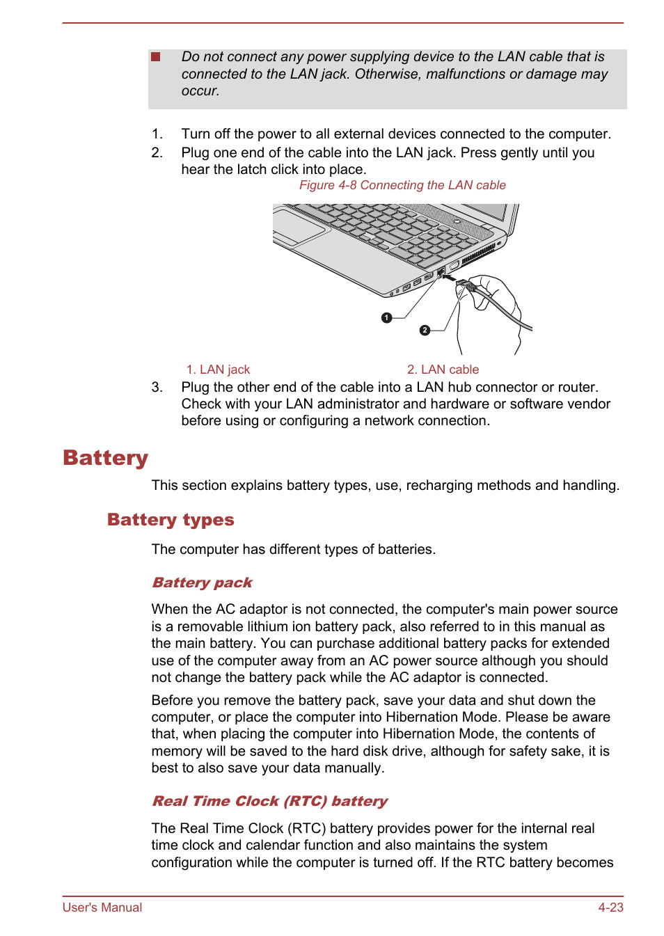 Battery, Battery types, Battery -23 | Toshiba Satellite L855-B User Manual | Page 81 / 144