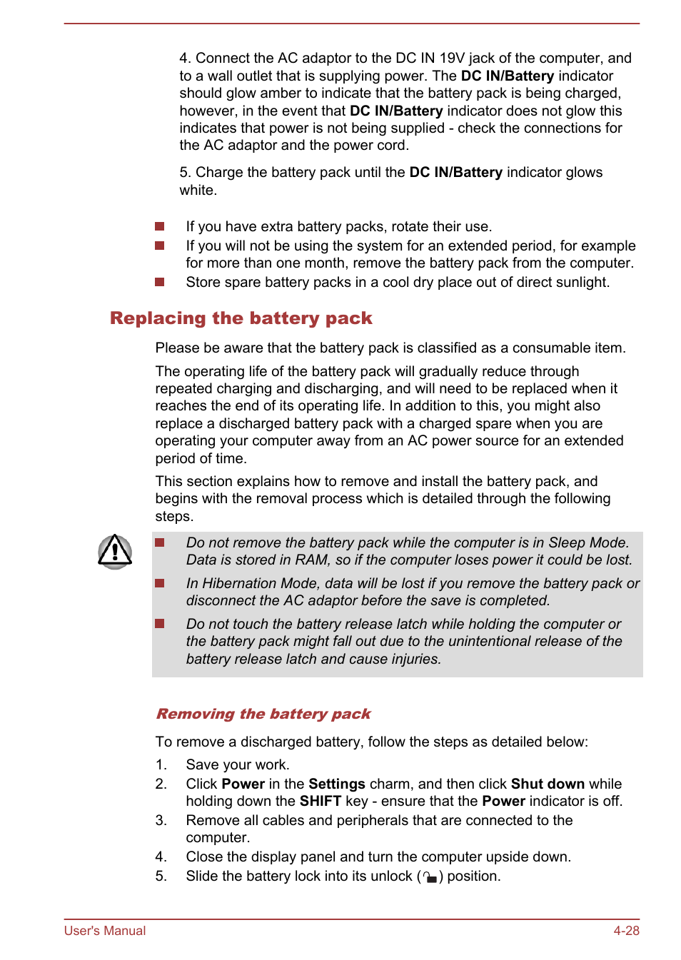 Replacing the battery pack | Toshiba Satellite L855-B User Manual | Page 86 / 144