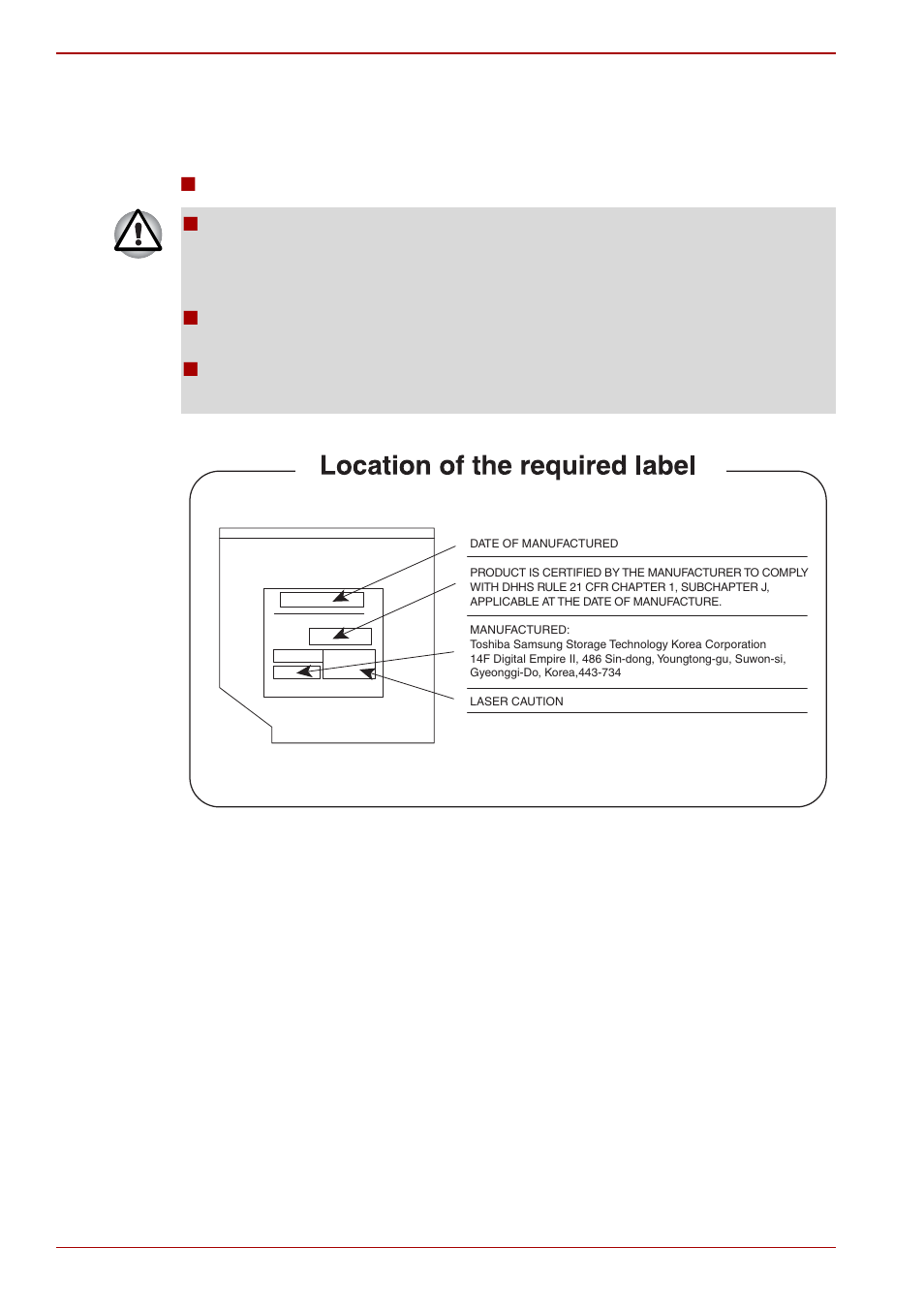 Optical disc drive safety instructions, Toshiba samsung storage technology | Toshiba SATELLITE A665 User Manual | Page 10 / 236