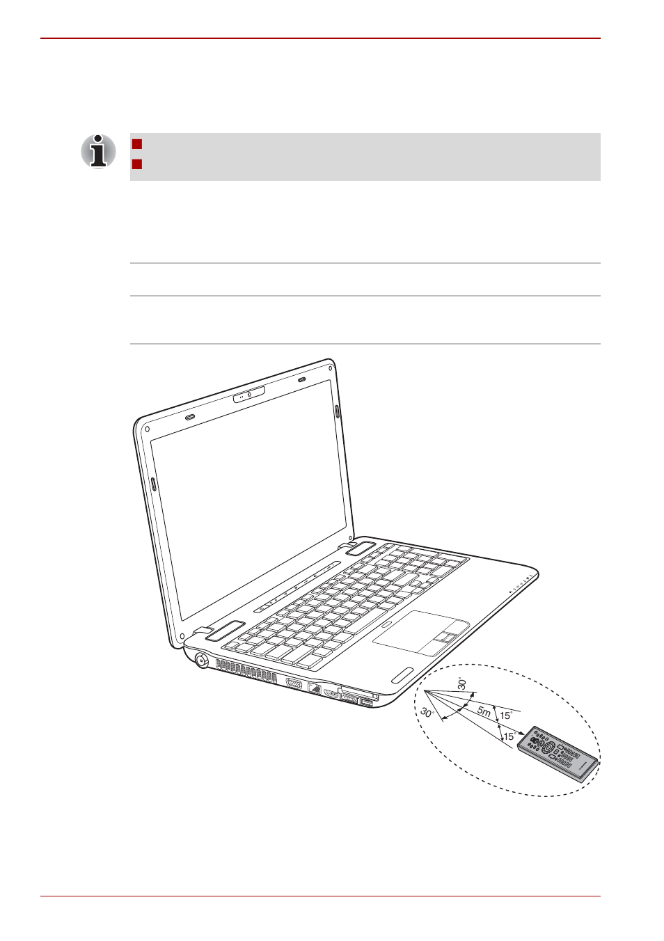 Using the remote controller, Using the remote controller -22, Operational range of the remote controller | Toshiba SATELLITE A665 User Manual | Page 56 / 236