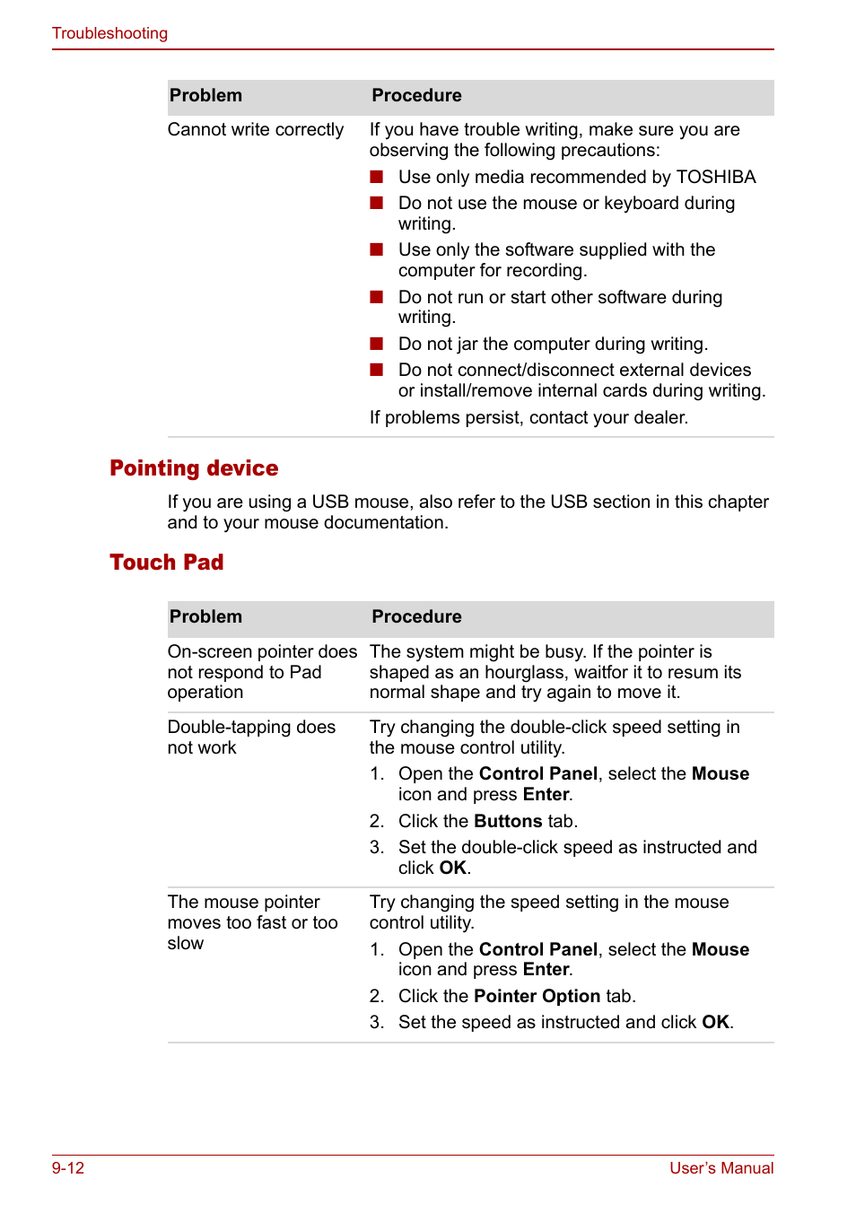 Pointing device, Touch pad | Toshiba Satellite Pro M40 User Manual | Page 148 / 190