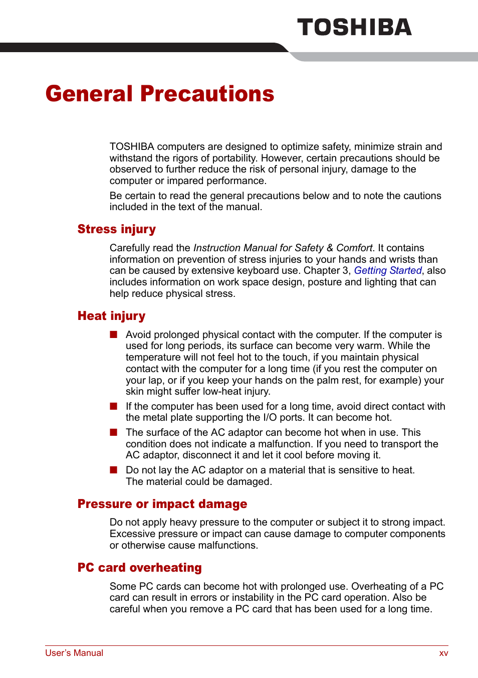 General precautions | Toshiba Satellite Pro M40 User Manual | Page 15 / 190