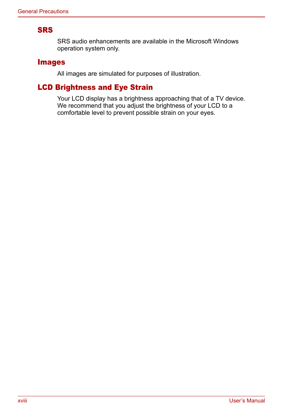 Images, Lcd brightness and eye strain | Toshiba Satellite Pro M40 User Manual | Page 18 / 190