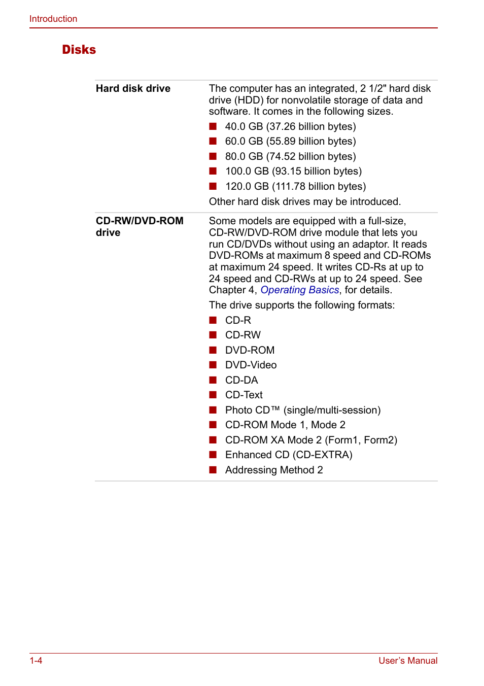 Disks | Toshiba Satellite Pro M40 User Manual | Page 30 / 190