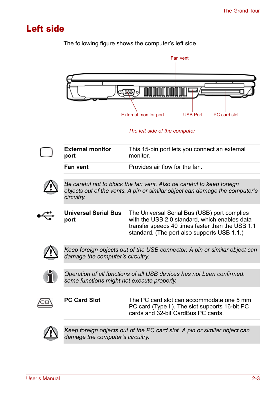 Left side, Left side -3 | Toshiba Satellite Pro M40 User Manual | Page 43 / 190