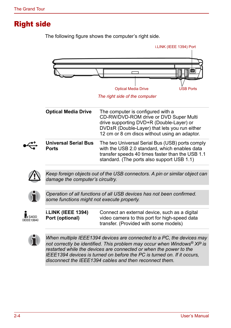 Right side, Right side -4 | Toshiba Satellite Pro M40 User Manual | Page 44 / 190