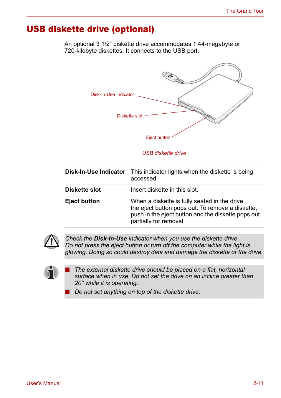 Usb diskette drive (optional), Usb diskette drive (optional) -11 | Toshiba Satellite Pro M40 User Manual | Page 51 / 190