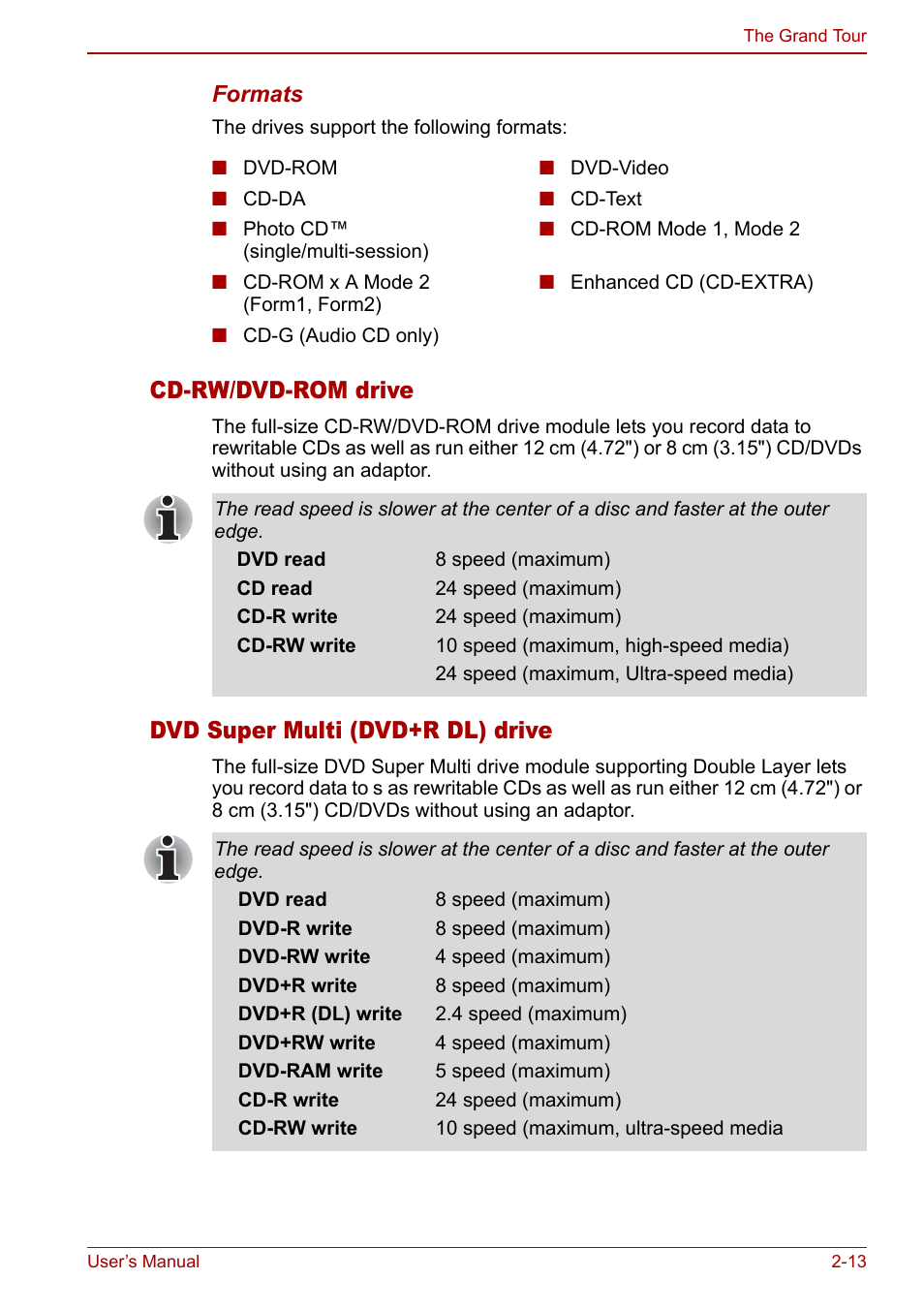 Cd-rw/dvd-rom drive, Dvd super multi (dvd+r dl) drive | Toshiba Satellite Pro M40 User Manual | Page 53 / 190