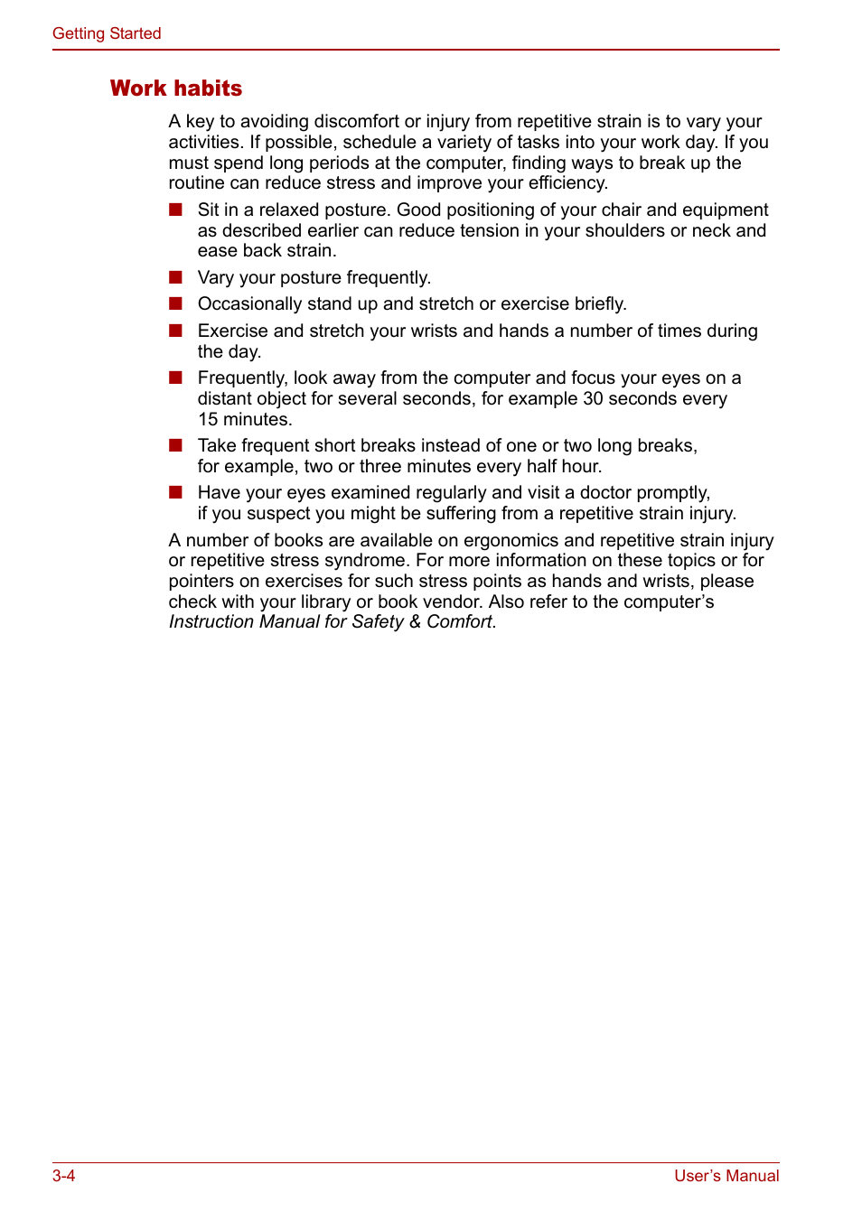 Work habits | Toshiba Satellite Pro M40 User Manual | Page 58 / 190