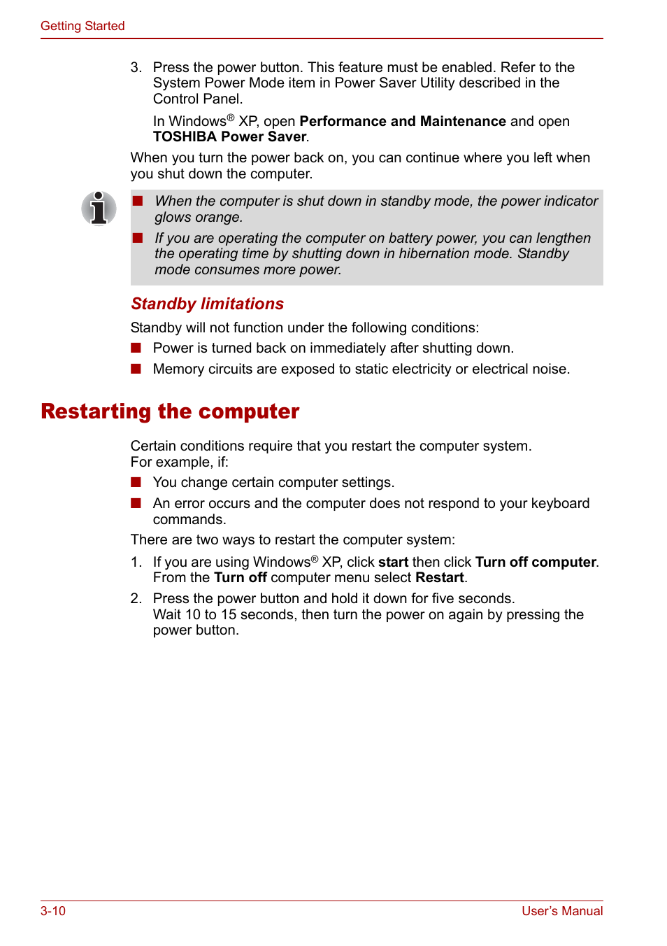 Restarting the computer, Restarting the computer -10 | Toshiba Satellite Pro M40 User Manual | Page 64 / 190