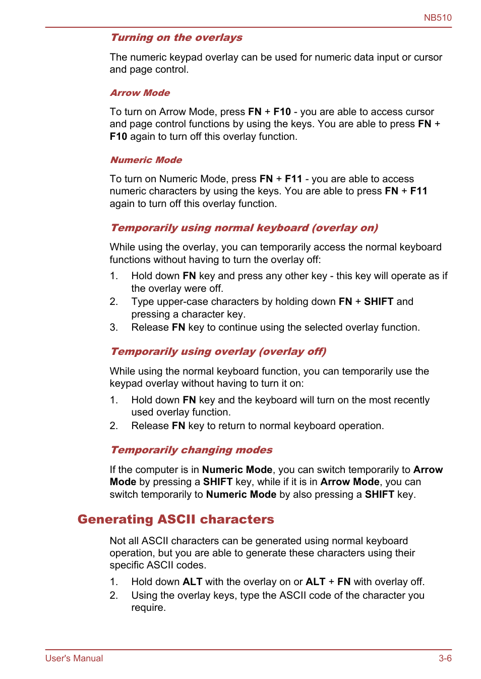 Generating ascii characters | Toshiba NB510 User Manual | Page 39 / 127