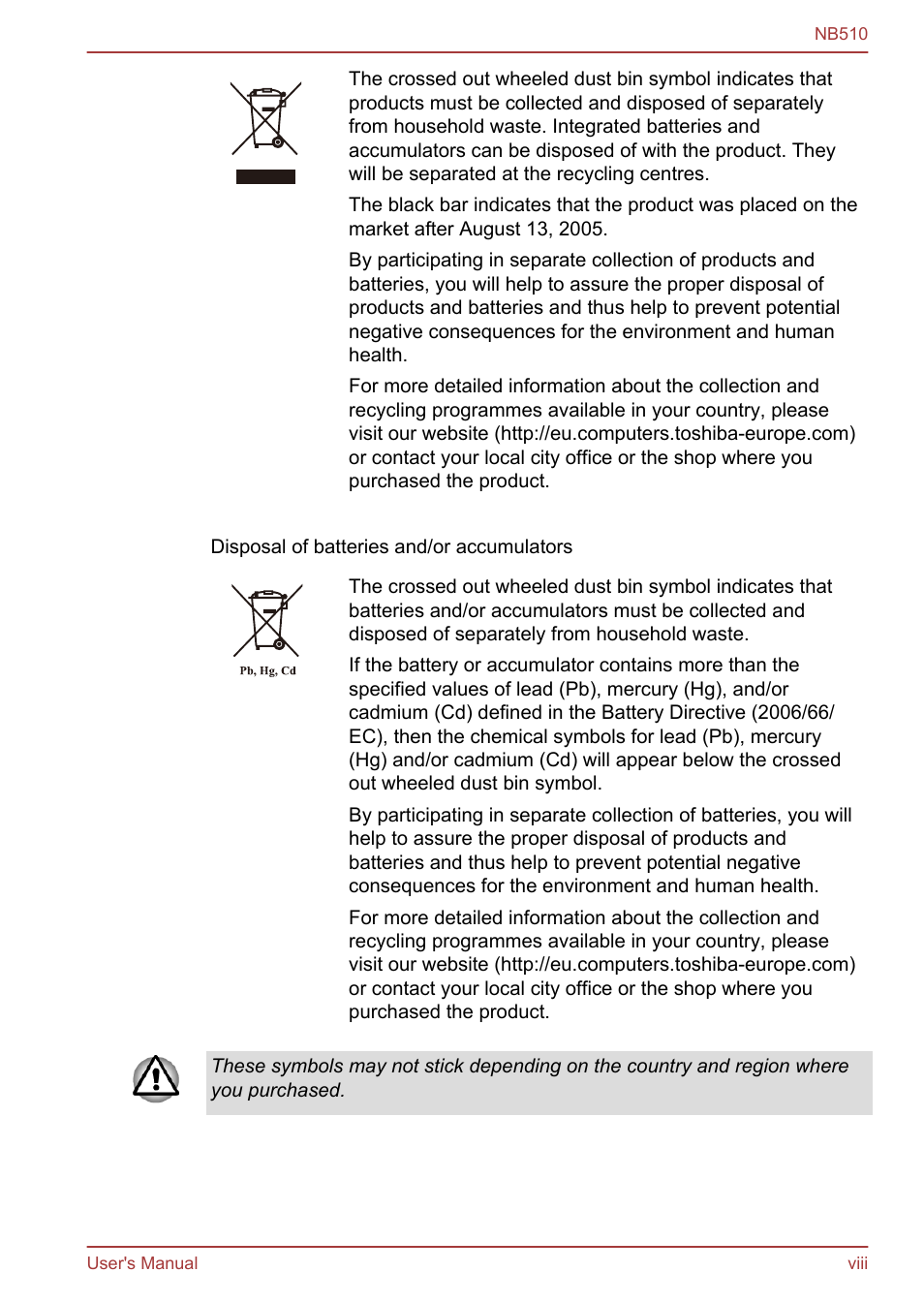 Toshiba NB510 User Manual | Page 8 / 127