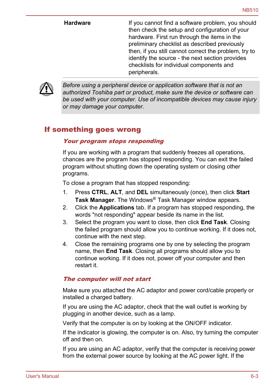 If something goes wrong | Toshiba NB510 User Manual | Page 91 / 127