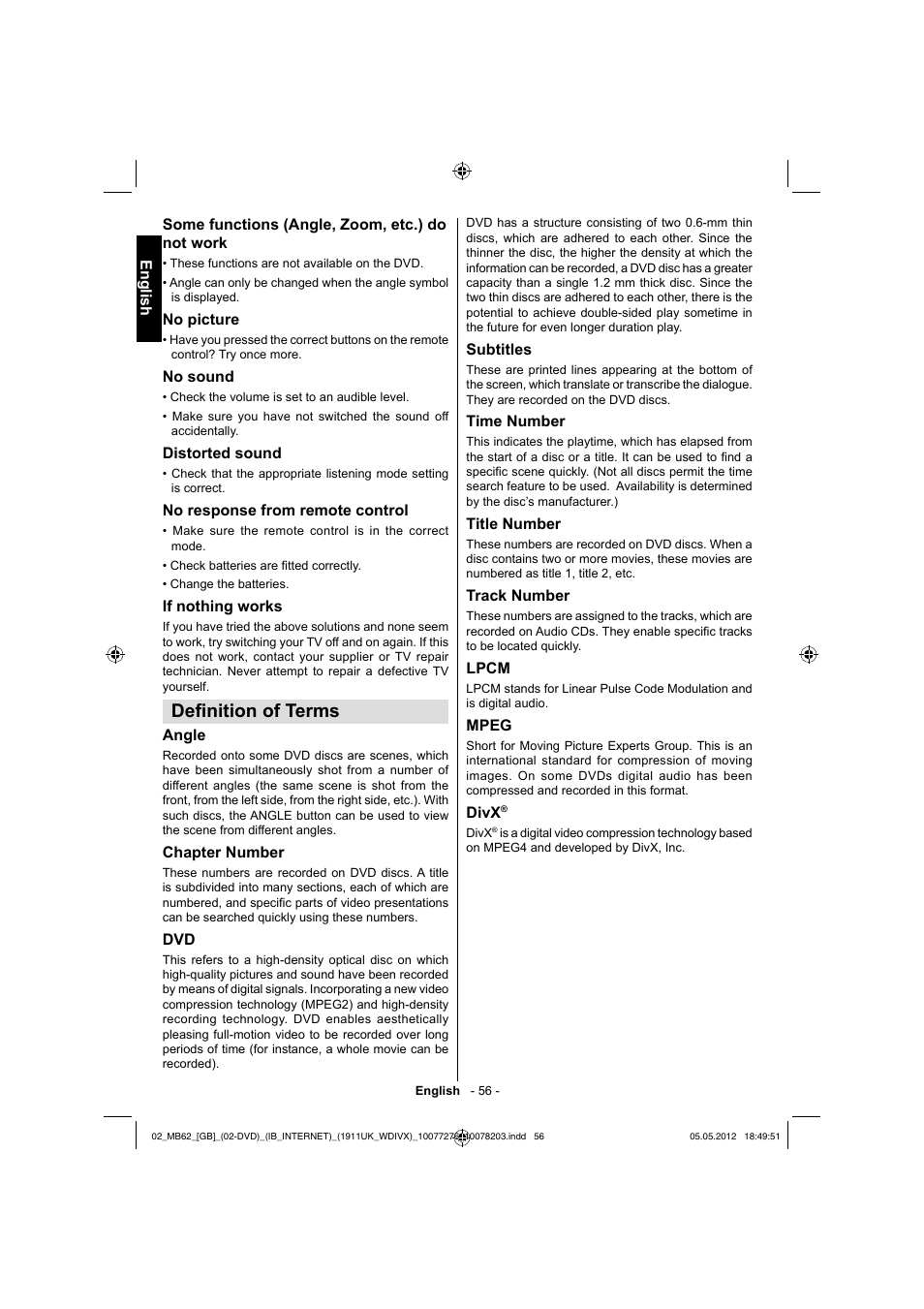 Defi nition of terms | Toshiba DL934 User Manual | Page 57 / 60