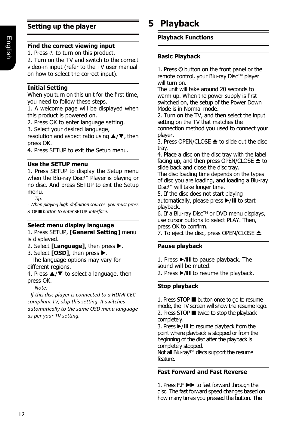 5playback | Toshiba BDX4300 User Manual | Page 12 / 46