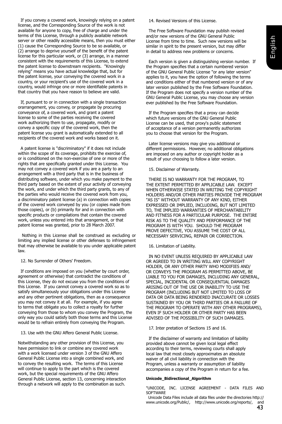 43 english | Toshiba BDX4300 User Manual | Page 43 / 46