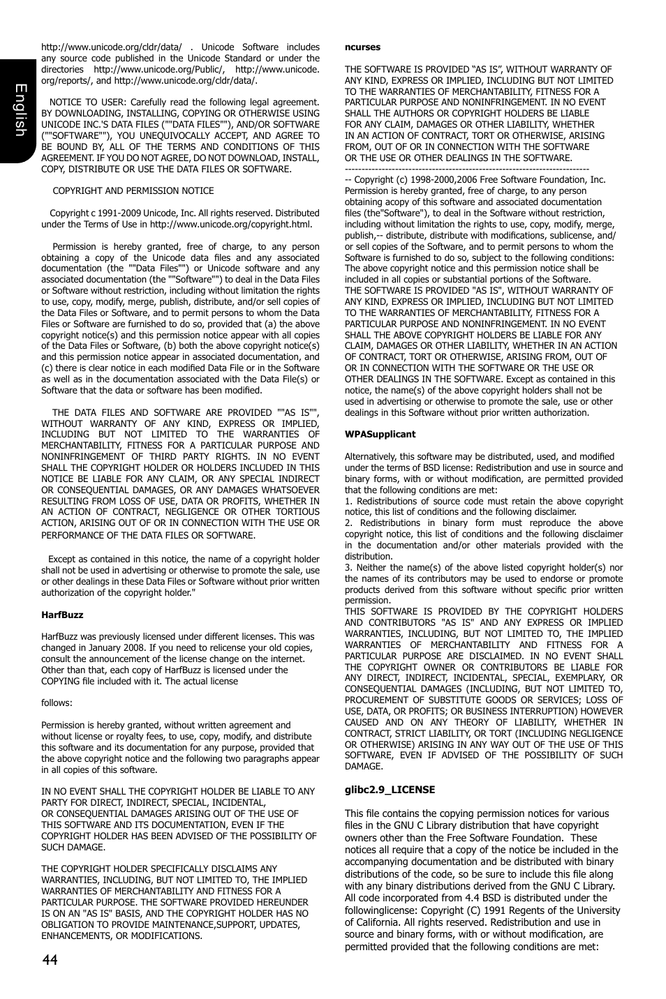 44 english | Toshiba BDX4300 User Manual | Page 44 / 46