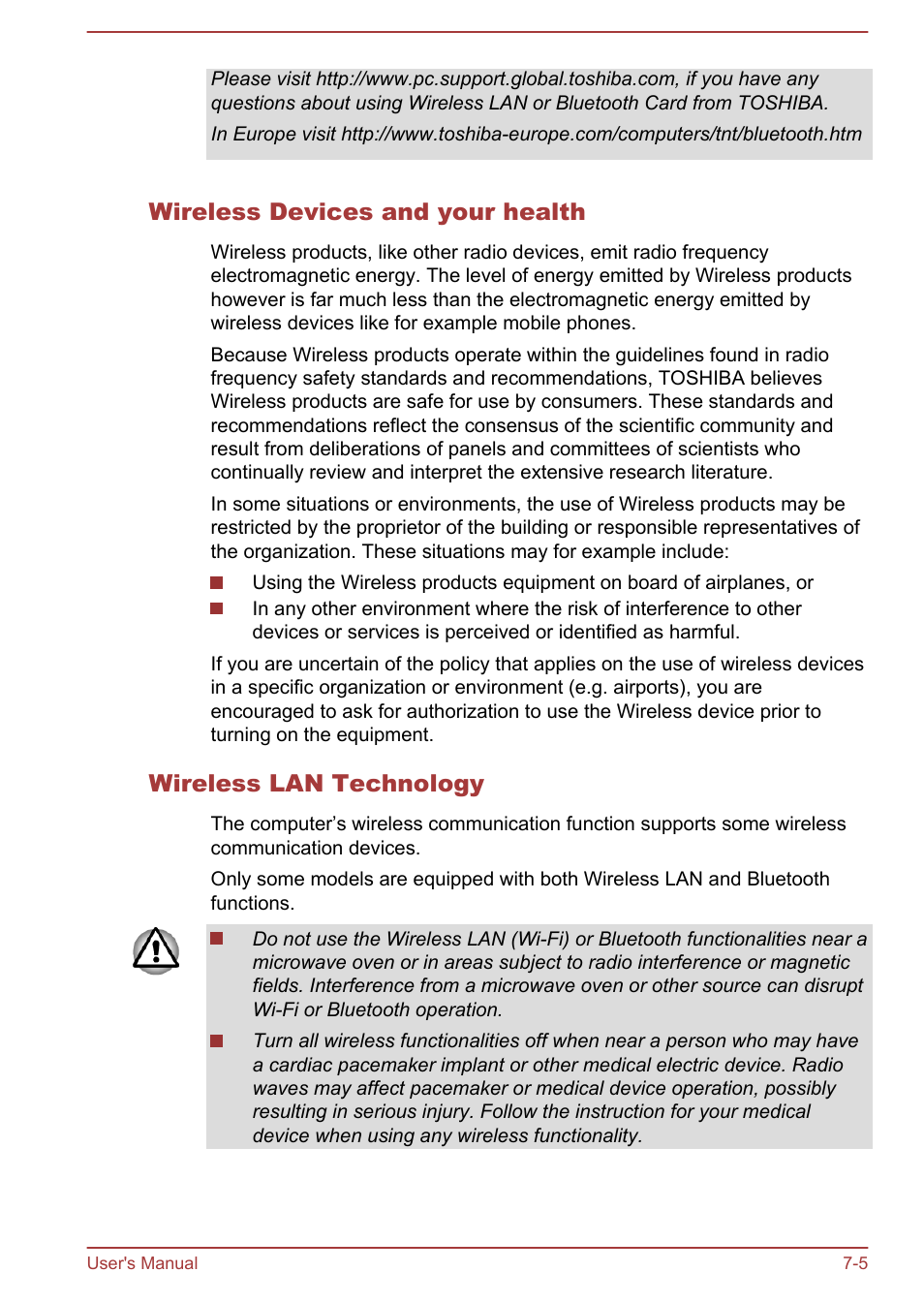 Wireless devices and your health, Wireless lan technology | Toshiba Satellite Pro C50-A User Manual | Page 118 / 135