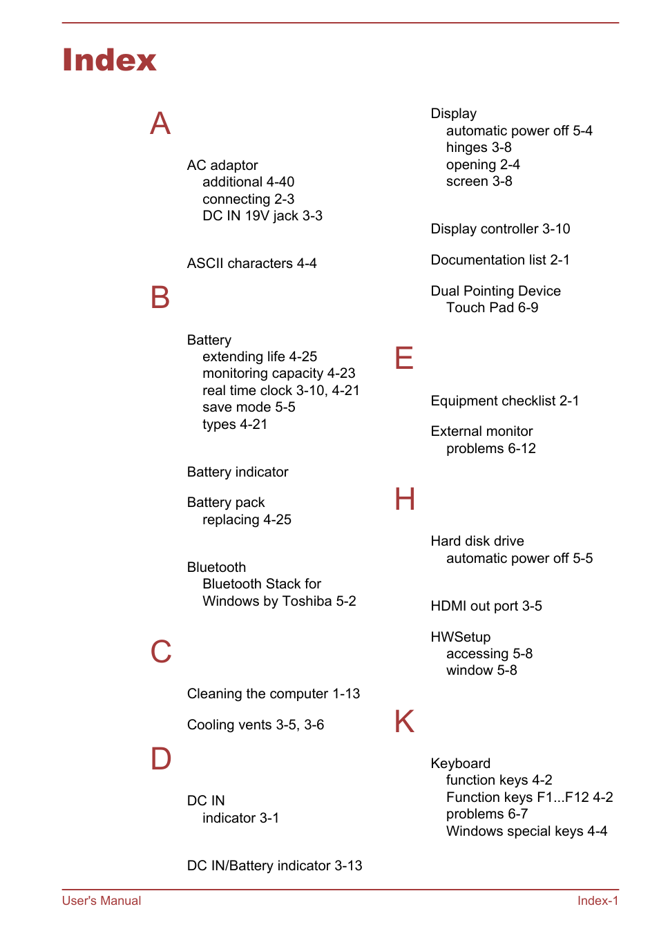 Index, Index a | Toshiba Satellite Pro C50-A User Manual | Page 133 / 135