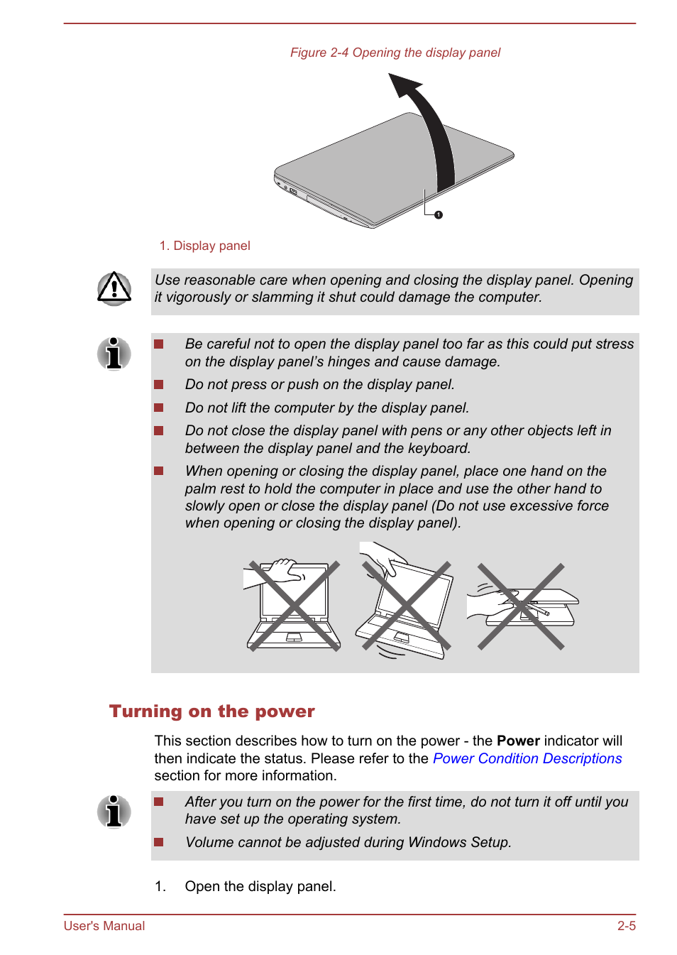 Turning on the power | Toshiba Satellite Pro C50-A User Manual | Page 23 / 135