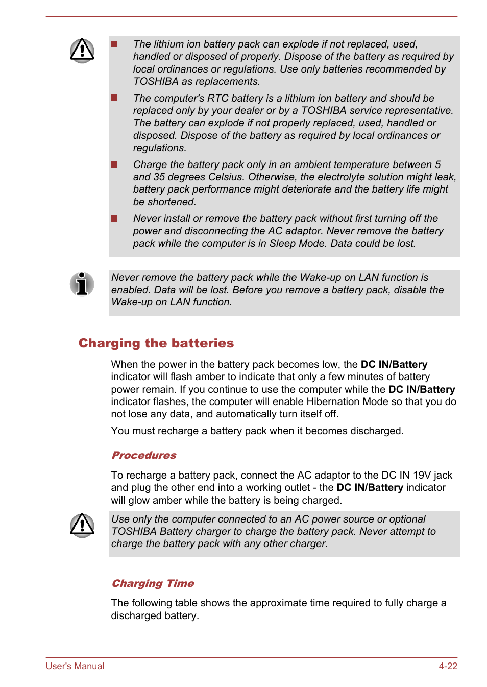 Charging the batteries | Toshiba Satellite Pro C50-A User Manual | Page 64 / 135